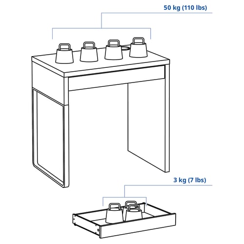 MICKE Desk, black-brown, 73x50 cm