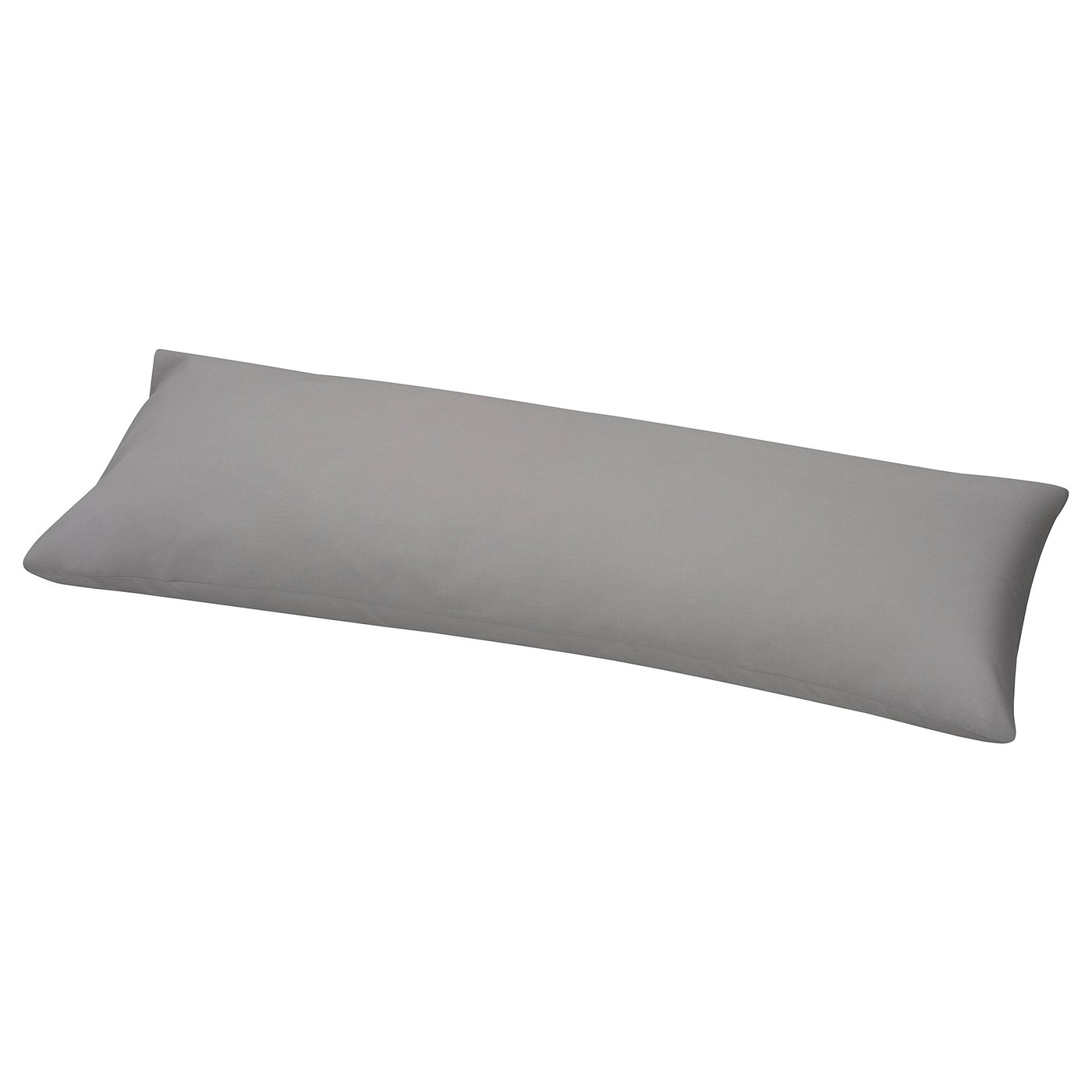 A grey, rectangular body pillow with a smooth design, made from 100% cotton.
