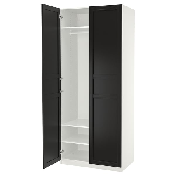 Ikea PAX wardrobe, black & white, open door, 10-year guarantee