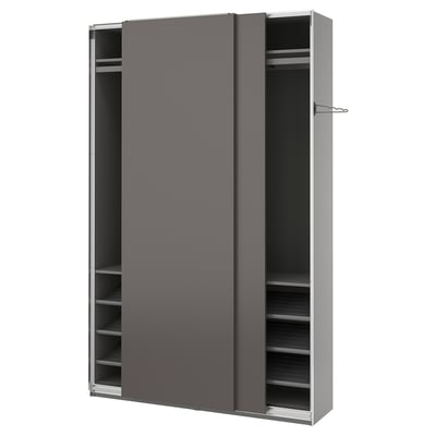 PAX / HASVIK Wardrobe with sliding doors, dark grey/dark grey, 150x43x236 cm