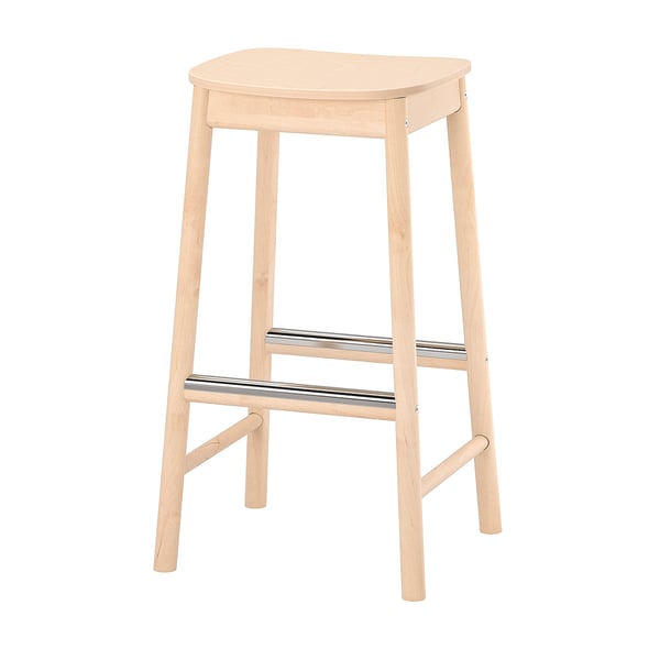 RÖNNINGE bar stool, light beige, birch wood, rectangular seat.
