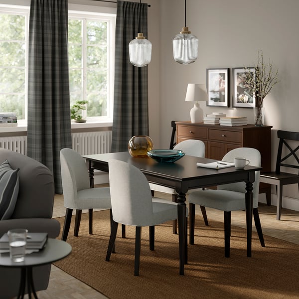 ROSENTORP Extendable table, black, 155/215x87 cm