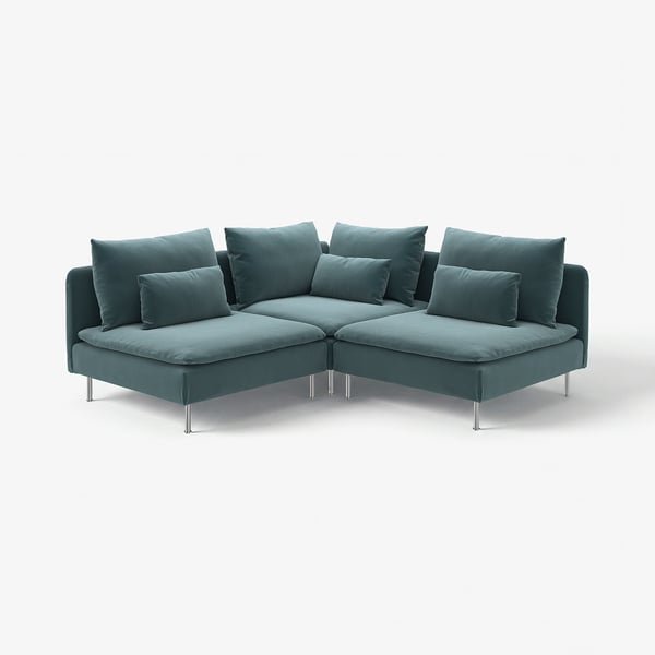 SÖDERHAMN teal sectional sofa, deep seats, high legs, slim design, metal feet.