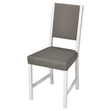 A modern chair named STEFAN with a white frame and sleek grey fabric cover, designed for comfort with wood fibre padding.