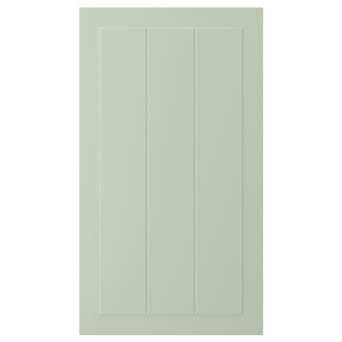 A STENSUND green cabinet door with grooved panels, made of fiberboard, rectangular in shape, with a smooth, lacquered finish.