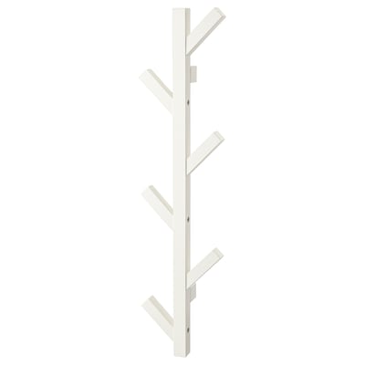 White TJUSIG wooden coat rack with four hooks, sleek modern design.