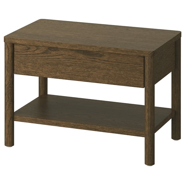 Dark brown TONSTAD side table with soft-close drawer & bottom shelf.