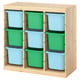TROFAST Storage combination with boxes, room divider light white stained pine/light blue bright green, 93x44x91 cm