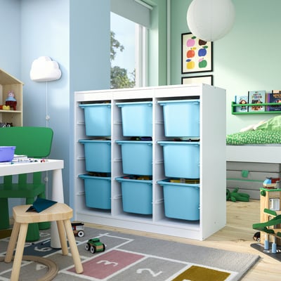 TROFAST Storage combination with boxes, room divider/white light blue, 99x44x94 cm
