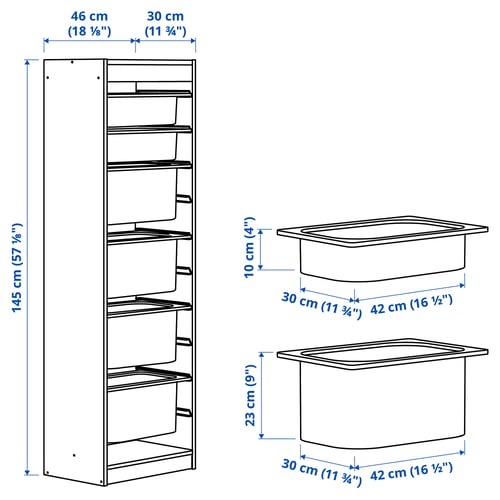 Illustration with measurements for the product: TROFAST.