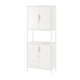 White TROTTEN metal storage unit with adjustable feet and doors.