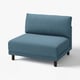 UPPÅKRA sofa, blue, modern design, cushioned seat and back, wooden legs.