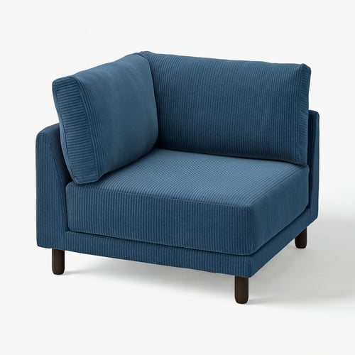 UPPÅKRA blue corner sofa with dark legs, sleek design, and plush cushions.
