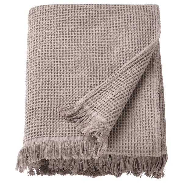 Subtracting the product name: VALLASÅN towel, grey-brown, waffle-textured cotton/viscose, fringe edges.
