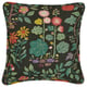 VILDPERSILJA cushion, black with colourful botanical design, square, cotton/linen mix.