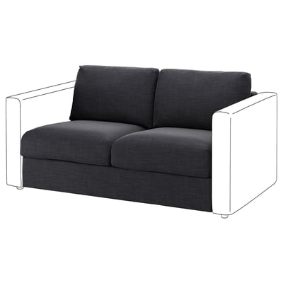 VIMLE grey sofa, modern minimalist design with removable textured fabric cover, two cushioned seats, and clean lines.