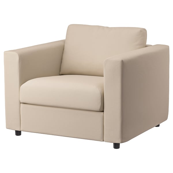 VIMLE armchair, beige, fabric, square shape, modern design.
