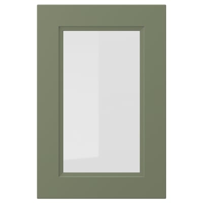 AXSTAD grön rektangulär glasdörr, matt finish, mjuka linjer, infälld glaspanel, modern traditionell design.