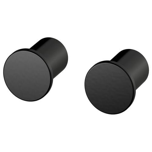 Svarta BÄNGBULA-krokar, pulverlackerat stål, väggfäste.