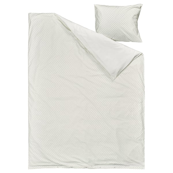 BANDKNIPPE Påslakan 1 örngott, vit/grön, 150x200/50x60 cm
