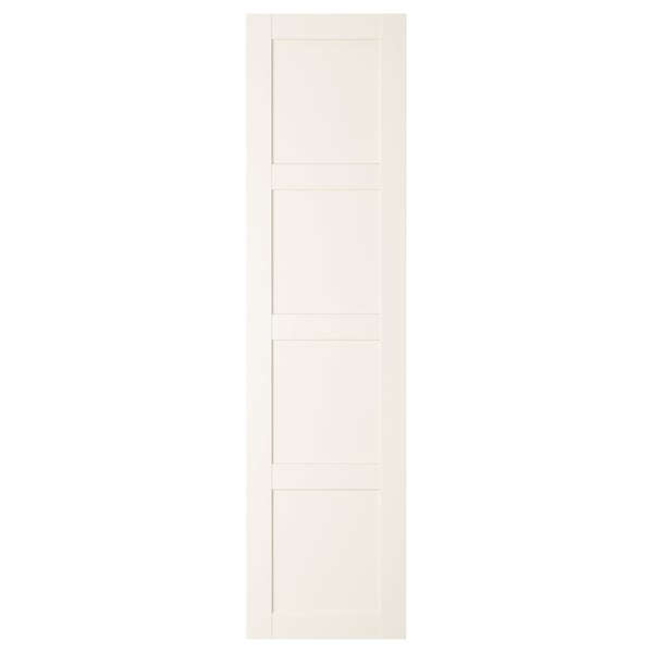 BERGSBO: vit, rektangulär dörr med kvadratiska paneler, enkel modern design.