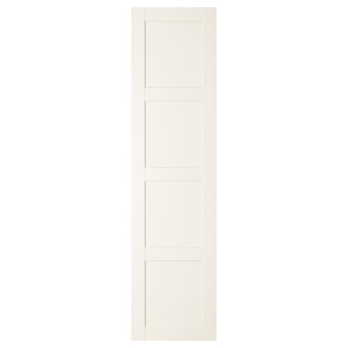BERGSBO: vit, rektangulär dörr med kvadratiska paneler, enkel modern design.