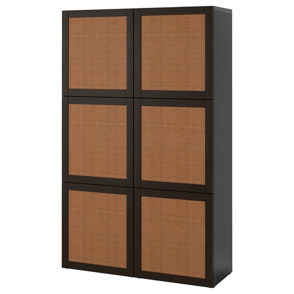 Svartbrun ikea BESTÅ förvaringsmöbel med vävda dörrar och 6 fack.