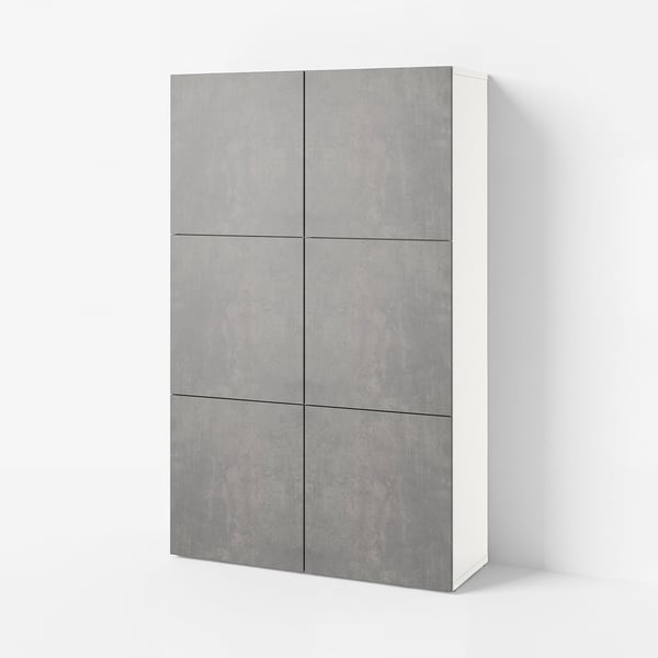 BESTÅ Förvaring med dörrar, vit/Kallviken mörkgrå betongmönstrad, 120x42x193 cm