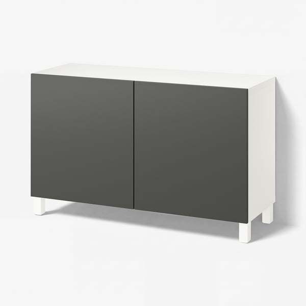 BESTÅ Förvaring med dörrar, vit/Lappviken/Stubbarp mörkgrå, 120x42x74 cm