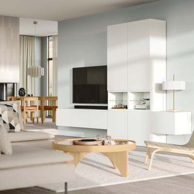 BESTÅ Mediaförvaring, kombination, vit/Lappviken vit, 360x42x231 cm