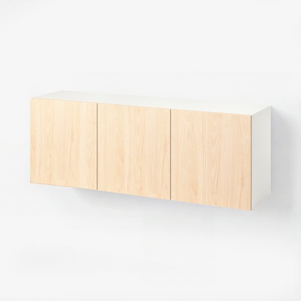 BESTÅ Väggmonterad skåpkombination, vit/Fänrik ask, 180x42x64 cm
