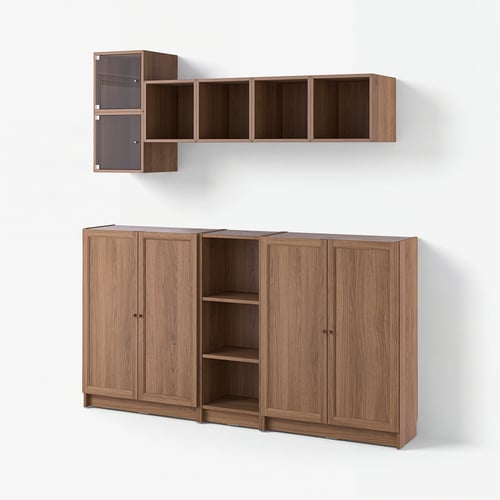 BILLY / EKET Förvaring med dörrar, brun valnötsmönstrad/klarglas
