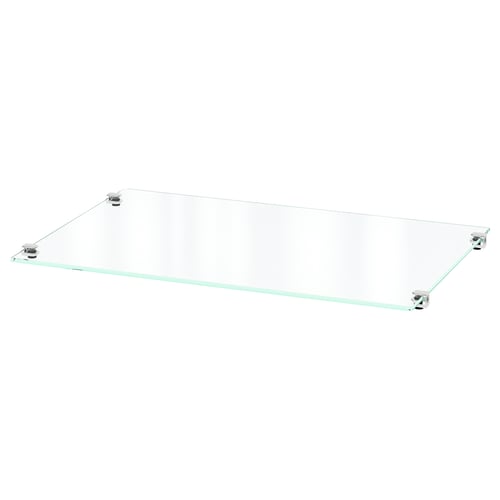Klar glashylla med metallbeslag, modern design, perfekt för väggmontering.