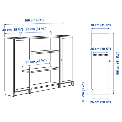 Illustration med mått för produkten: BILLY.