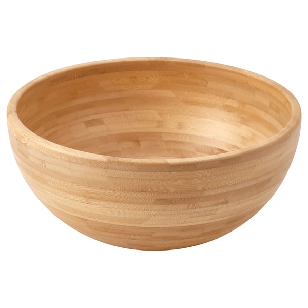 Salladsskål i bambu med naturlig träådring.