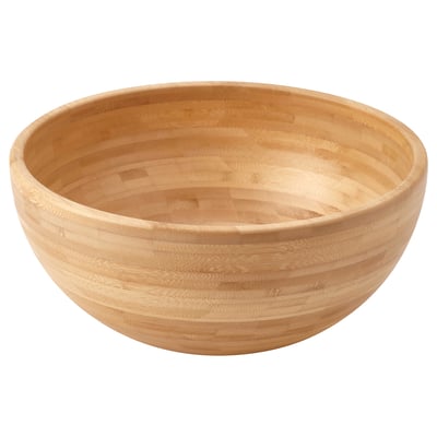 Salladsskål i bambu med naturlig träådring.
