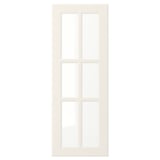 En vit BODBYN-dörr med en design med sex paneler, slät lackerad yta och paneler i härdat glas, som erbjuder en traditionell och ren estetik.