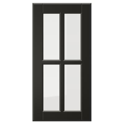 BODBYN svart glasdörr, rektangulär med fasad ram och klara glaspartier.