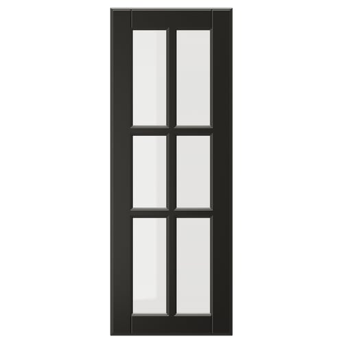 En BODBYN svart glasdörr med fasad ram och härdat glas, med en klassisk och sofistikerad design.