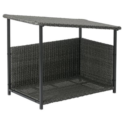 Mörkgrå hundbädd, plastrotting på stål, förhöjd, UV-beständig.