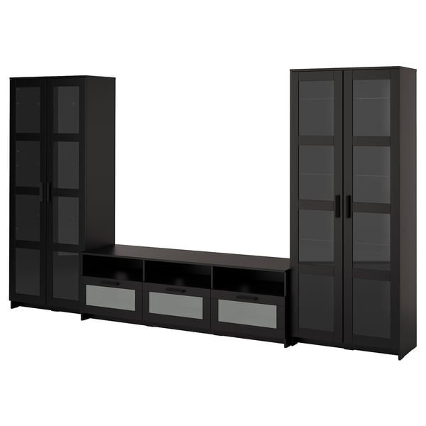 BRIMNES Tv-förvaring kombination/glasdörrar, svart, 340x41x190 cm