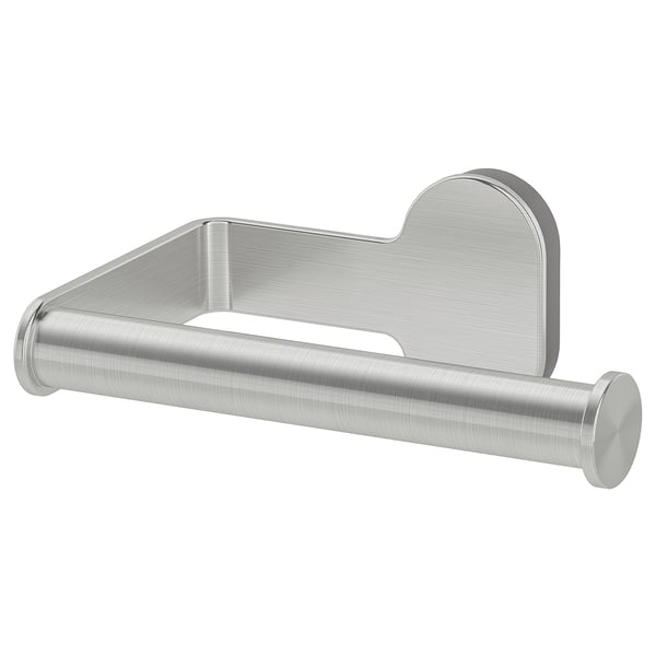 En BROGRUND toalettpappershållare i rostfritt stål i silver med en elegant, modern design och dolda skruvar.