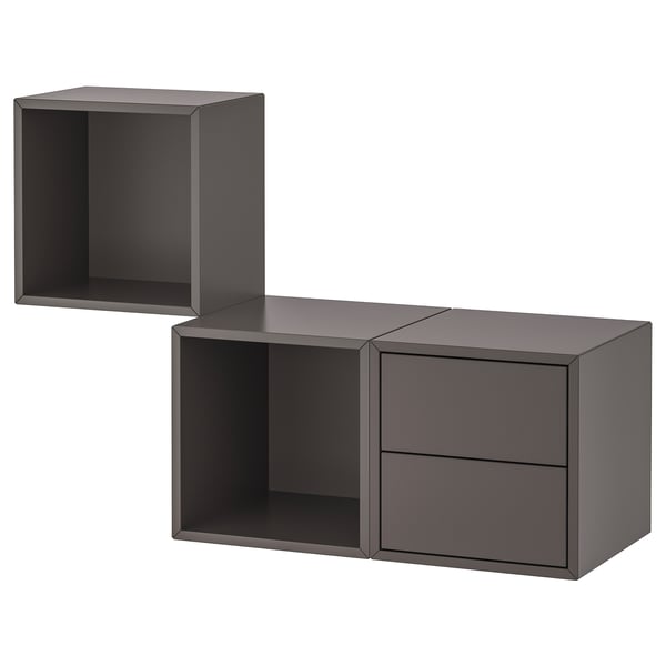 Modern väggförvaring: EKETt, grå, kub och låda, elegant minimalistisk design.