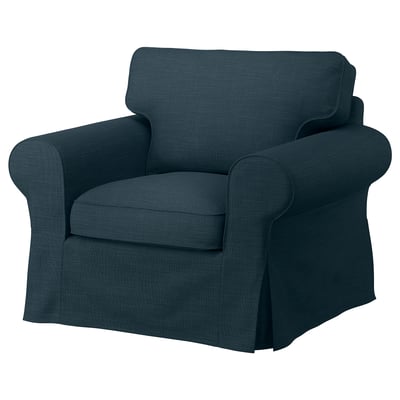Teal EKTORP fåtölj med vändbara dynor, tyg som kan tvättas i maskin, robust träram.