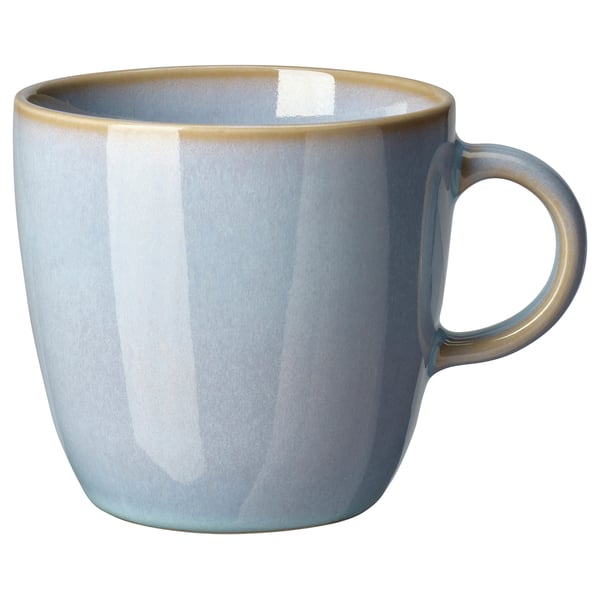 FÄRGKLAR mugg, ljusblå, rund form, blank glaserad keramik, enkel handtagsdesign.