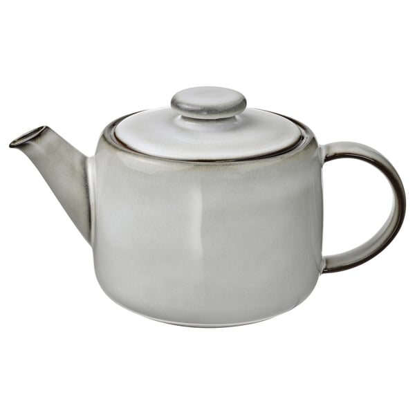 Tekanna, GLÄSLIG, vit med sandig glasyr, tillverkad i stengods, med klassisk och tidlös design.
