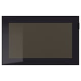 En modern svart GLASSVIK förvaringsmöbel med en lucka i rökt glas. Elegant och rektangulär med högblank finish.