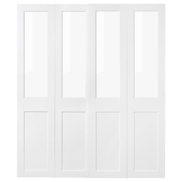 GRIMO: vita skjutdörrar med toppglaspaneler, träfiberplatta, elegant design.