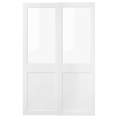 Vita GRIMO garderobsdörrar med glasskiva upptill.