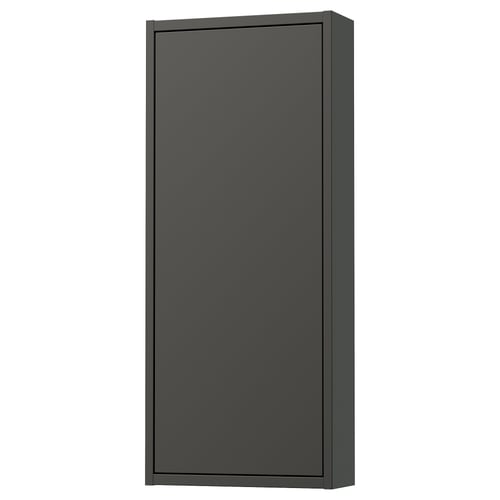 Mörkgrått, rektangulärt väggskåp med elegant, minimalistisk design.